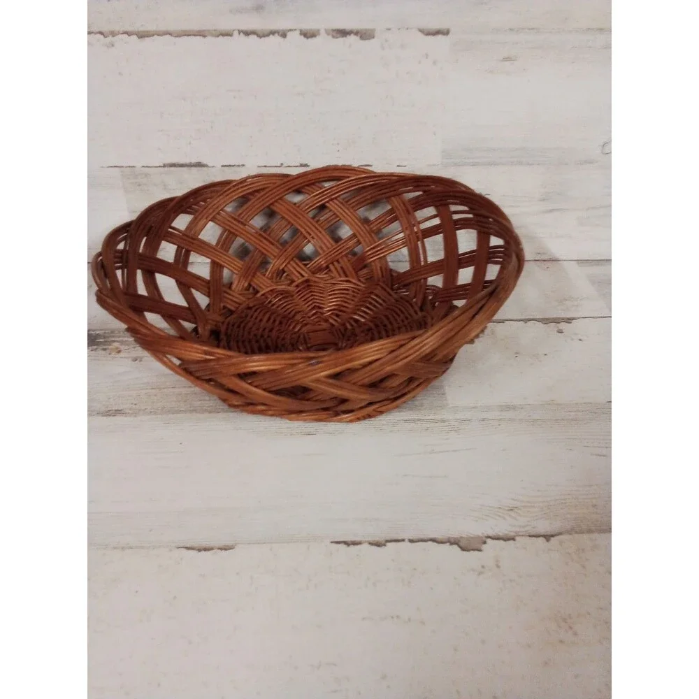 Round Wicker Dark Wood Color Basket Great For Storage Or Decor